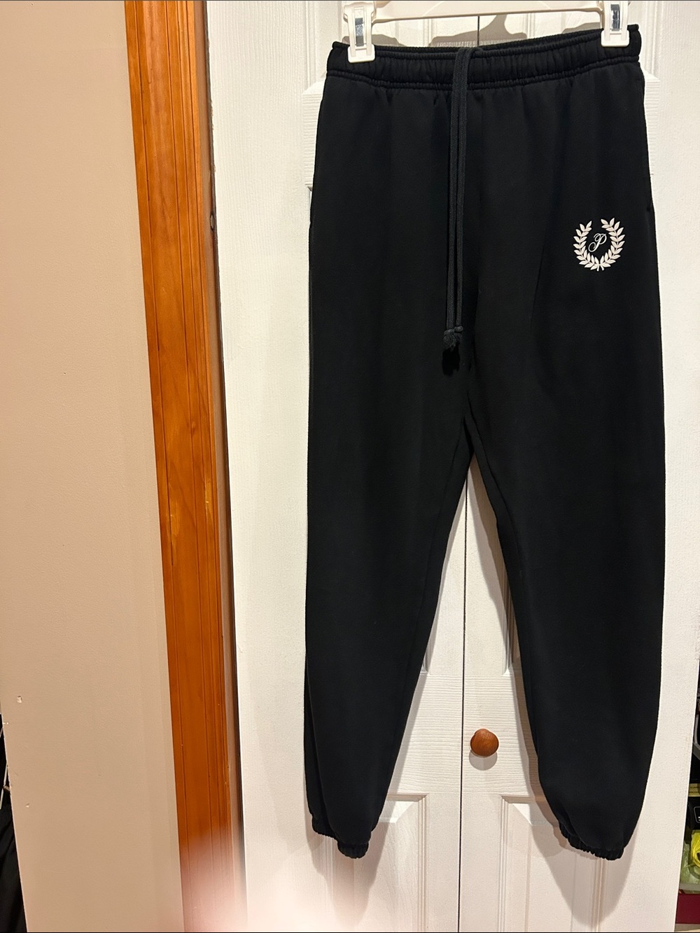 PINK Black Sweatpants with Laurel Wreath Logo